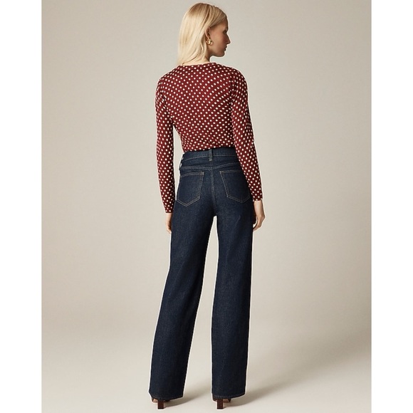 J. Crew Semi-Stretch High Rise Full Length Slim-Wide Leg Jeans Dark Wash Blue - Picture 3 of 15